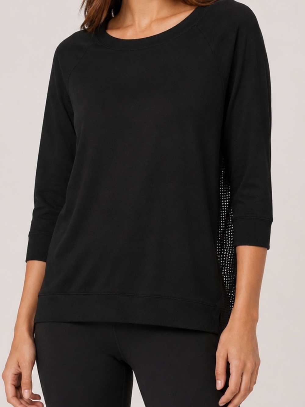 Beyond Yoga Black Modal Blend Mesh Back 3/4 Sleeve Sweater Top Medium Breathable